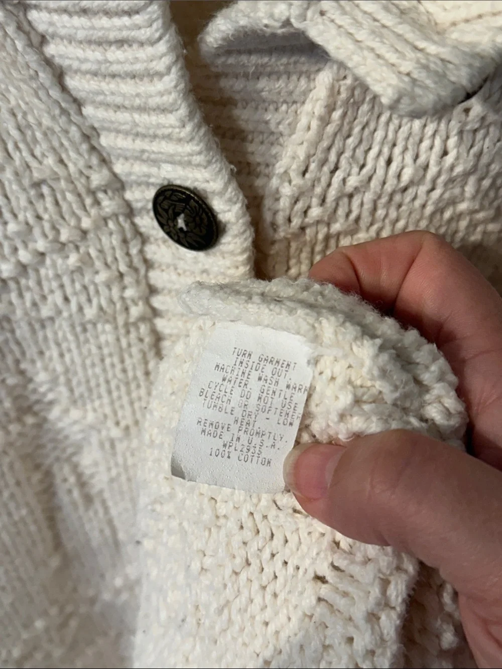 VTG 100% cotton Cream Textured Button-Up Women's Sweater - Picture 7 of 9